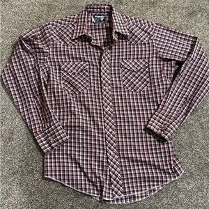 Wrangler Western Shirt Vintage Cowboy Cut Button Up Snap Shirt Size 16 | 34